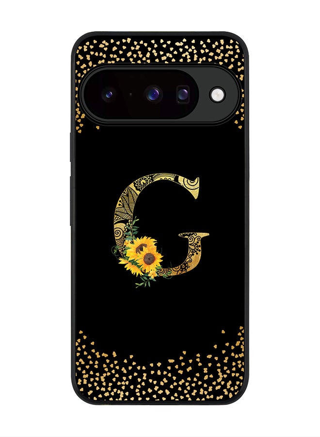 For Google Pixel 10 Case,Slim fit Camera Protection, Shockproof Thin Phone cover  - Custom Floral Monogram - G ( Black )